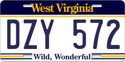 WV license plate DZY572