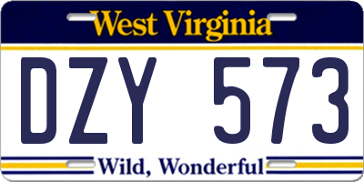 WV license plate DZY573