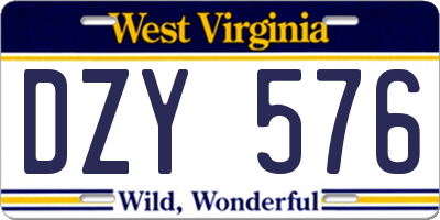 WV license plate DZY576