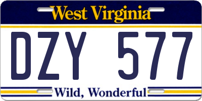 WV license plate DZY577