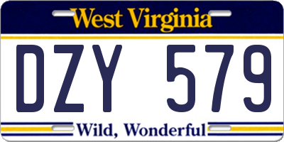 WV license plate DZY579