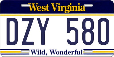 WV license plate DZY580