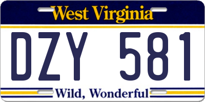 WV license plate DZY581