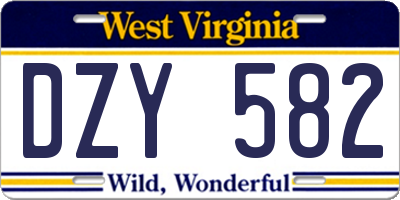 WV license plate DZY582