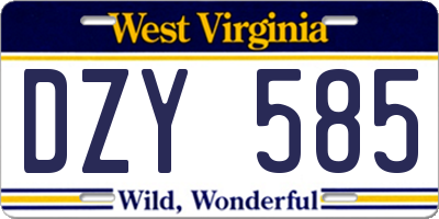 WV license plate DZY585