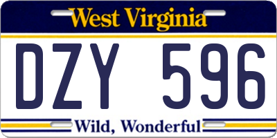 WV license plate DZY596
