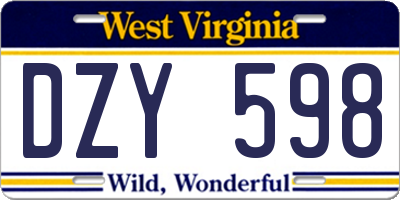 WV license plate DZY598