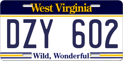 WV license plate DZY602