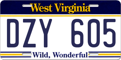 WV license plate DZY605