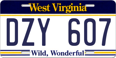 WV license plate DZY607