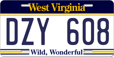 WV license plate DZY608