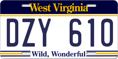 WV license plate DZY610