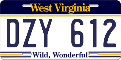 WV license plate DZY612