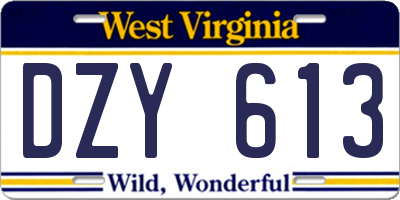 WV license plate DZY613