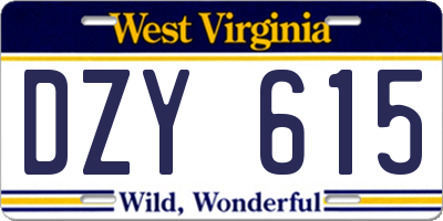 WV license plate DZY615