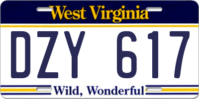 WV license plate DZY617