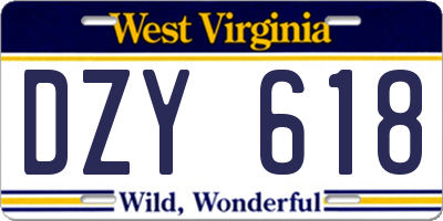 WV license plate DZY618