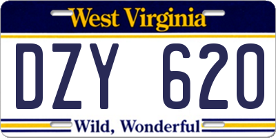 WV license plate DZY620