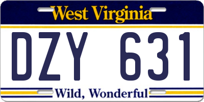 WV license plate DZY631