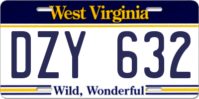 WV license plate DZY632