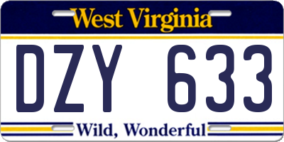 WV license plate DZY633