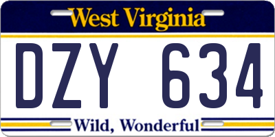 WV license plate DZY634