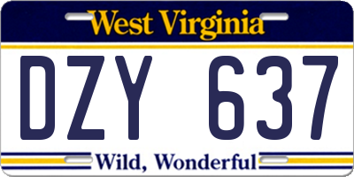 WV license plate DZY637