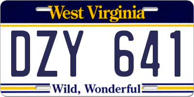 WV license plate DZY641