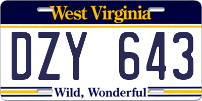 WV license plate DZY643