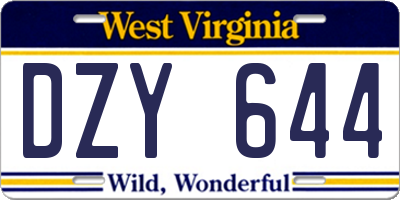 WV license plate DZY644