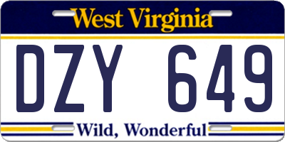 WV license plate DZY649