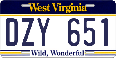 WV license plate DZY651