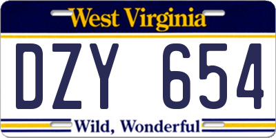 WV license plate DZY654