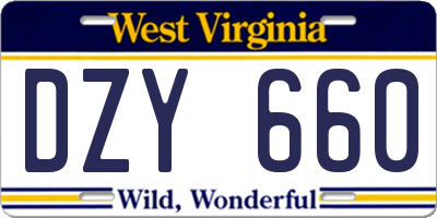 WV license plate DZY660