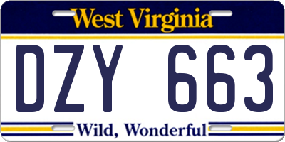WV license plate DZY663