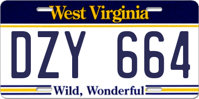 WV license plate DZY664