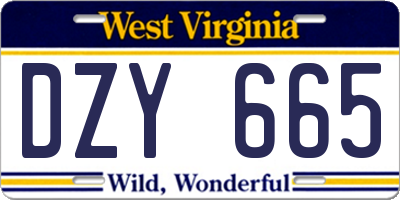 WV license plate DZY665