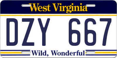WV license plate DZY667