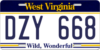 WV license plate DZY668