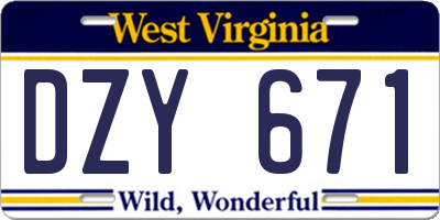 WV license plate DZY671