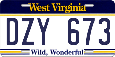 WV license plate DZY673