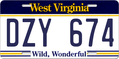 WV license plate DZY674