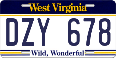 WV license plate DZY678