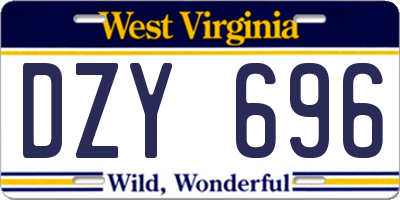 WV license plate DZY696