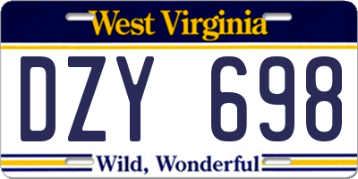 WV license plate DZY698