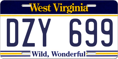 WV license plate DZY699