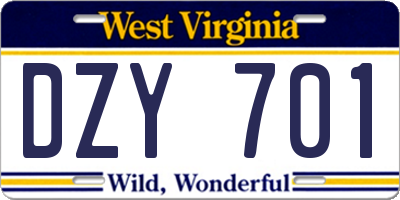 WV license plate DZY701