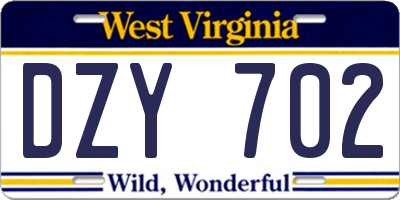 WV license plate DZY702