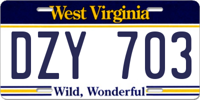 WV license plate DZY703