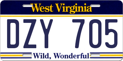 WV license plate DZY705